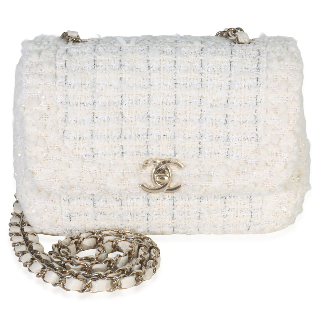 White Quilted Tweed Small Flap Bag