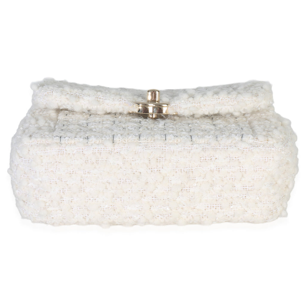 White Quilted Tweed Small Flap Bag
