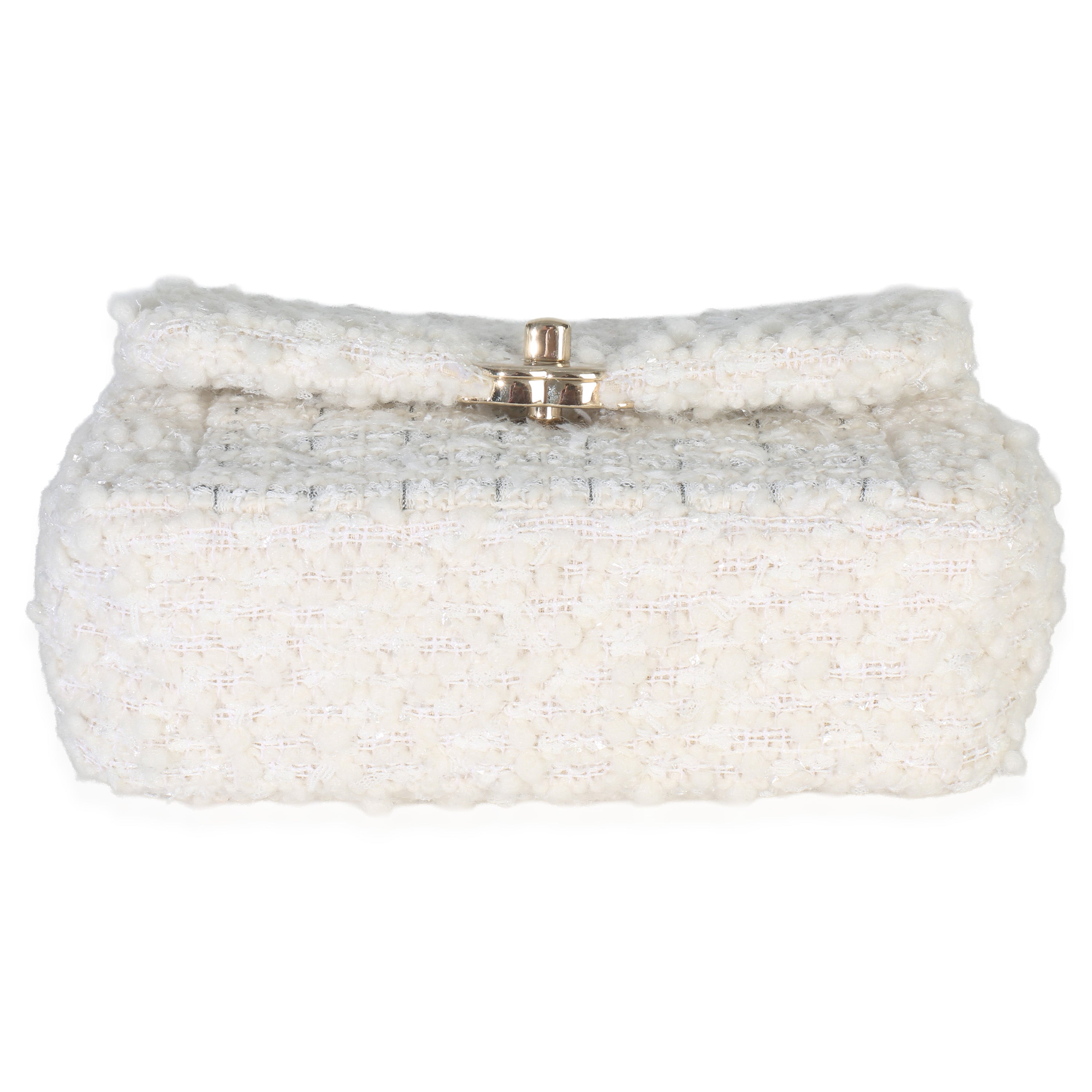 White Quilted Tweed Small Flap Bag