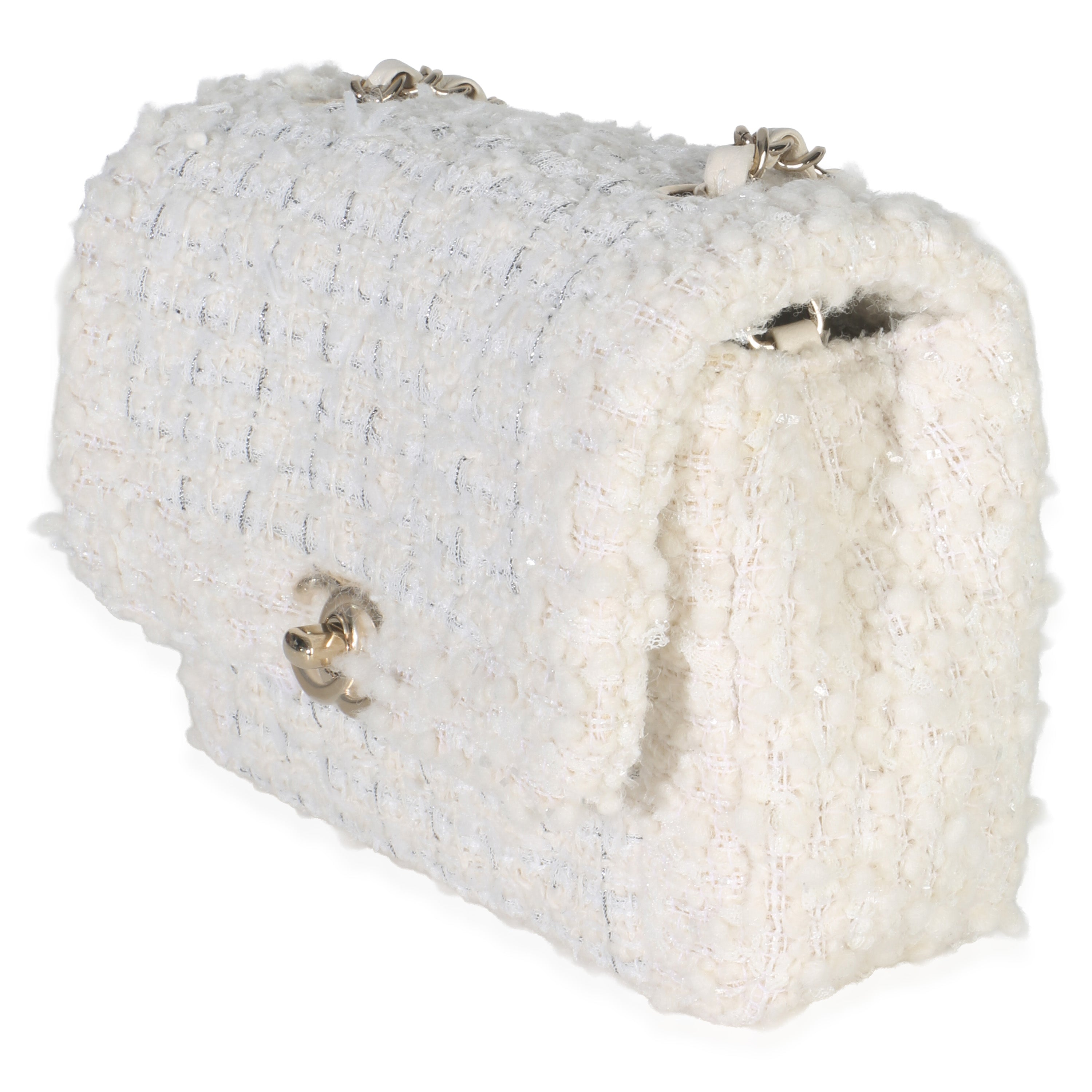 White Quilted Tweed Small Flap Bag
