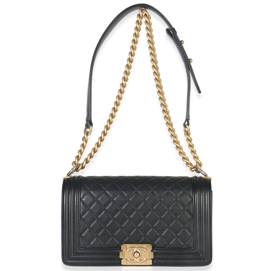 Black Quilted Lambskin Old Medium Boy Bag