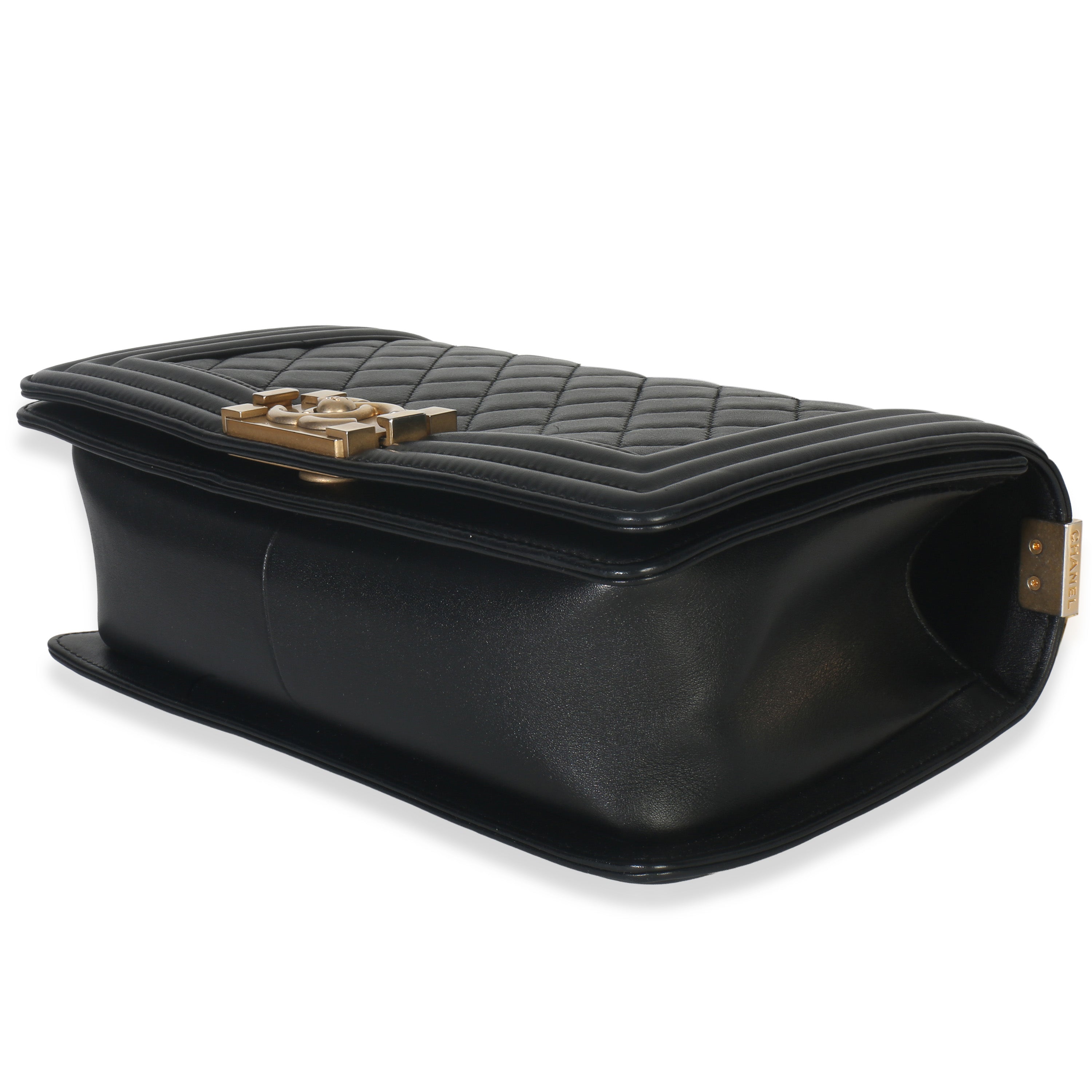 Black Quilted Lambskin Old Medium Boy Bag