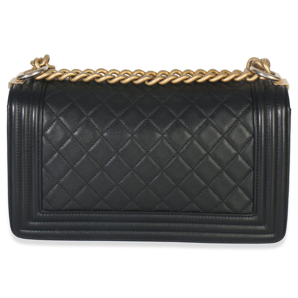 Black Quilted Lambskin Old Medium Boy Bag