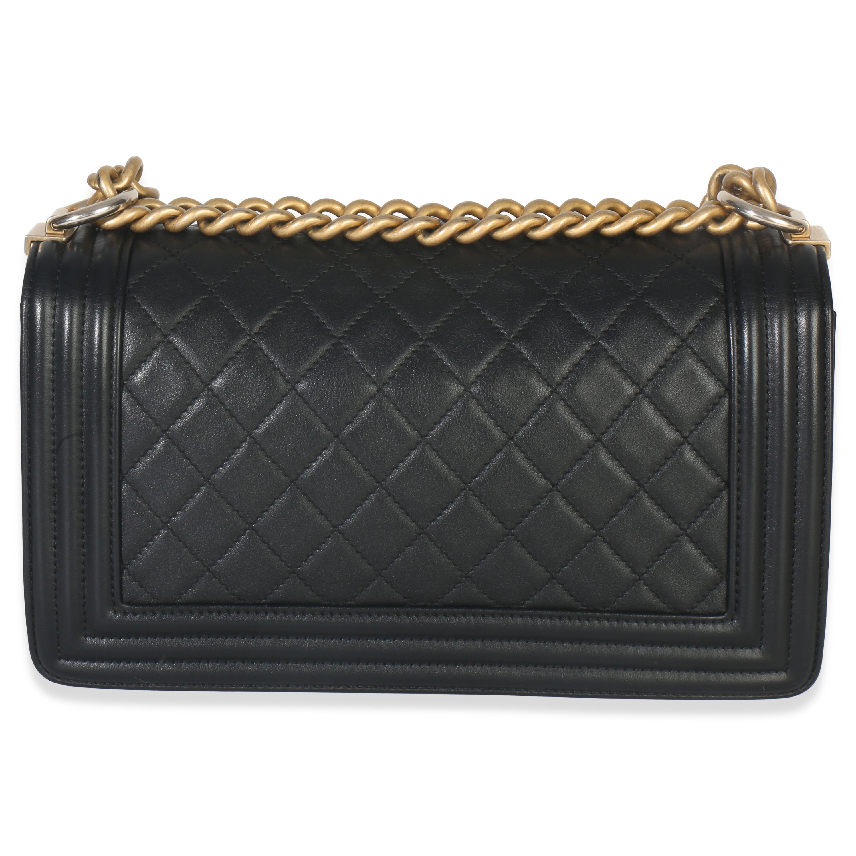 Black Quilted Lambskin Old Medium Boy Bag
