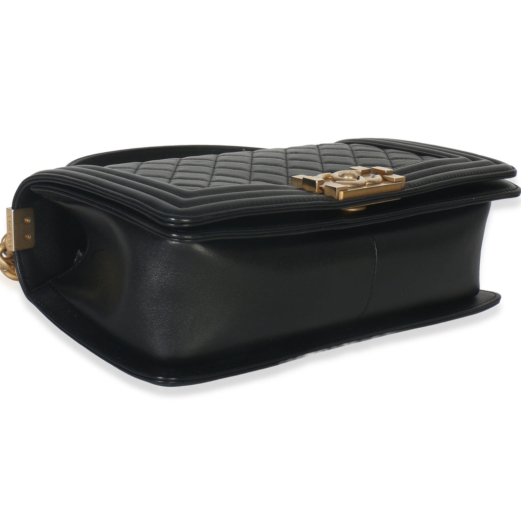 Black Quilted Lambskin Old Medium Boy Bag