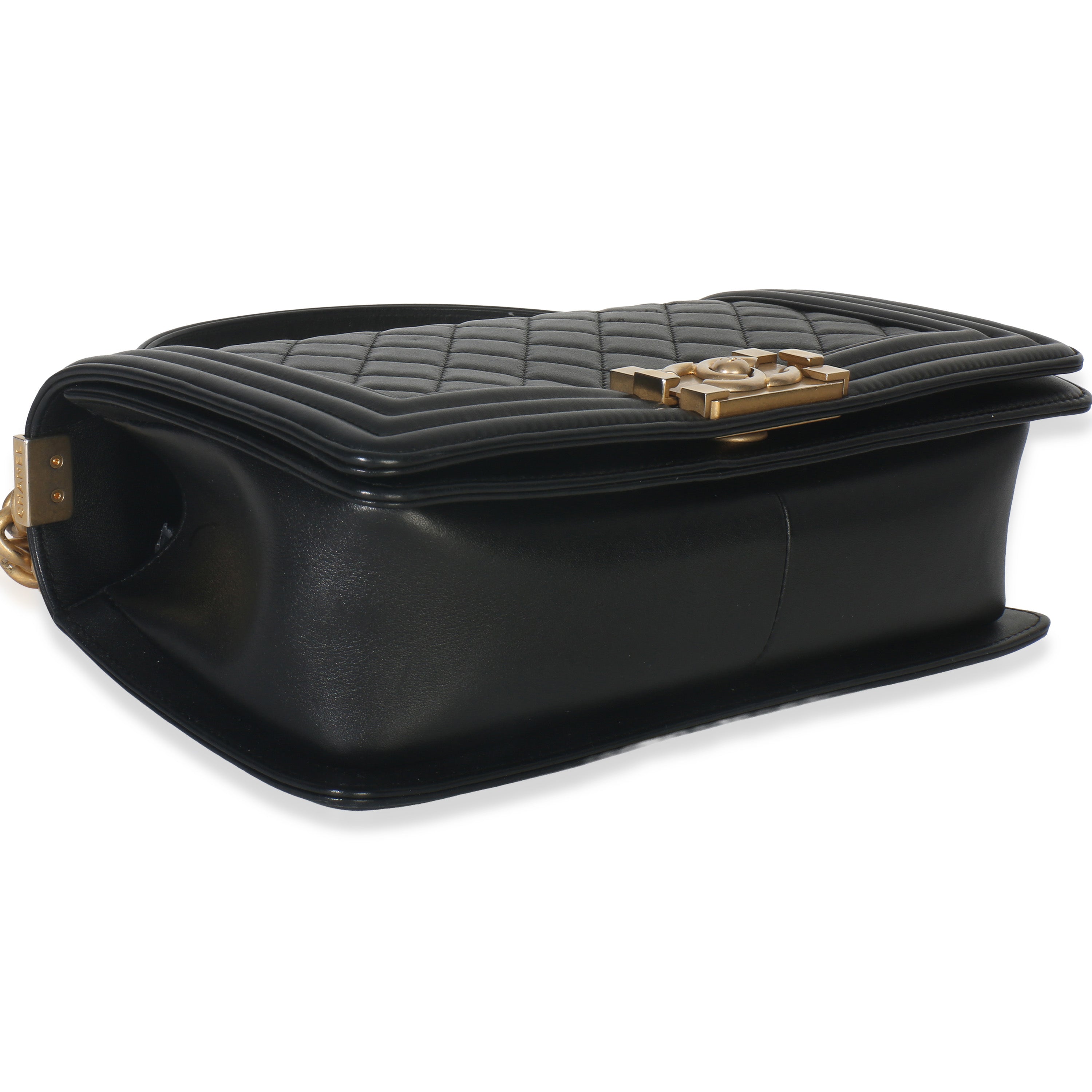 Black Quilted Lambskin Old Medium Boy Bag
