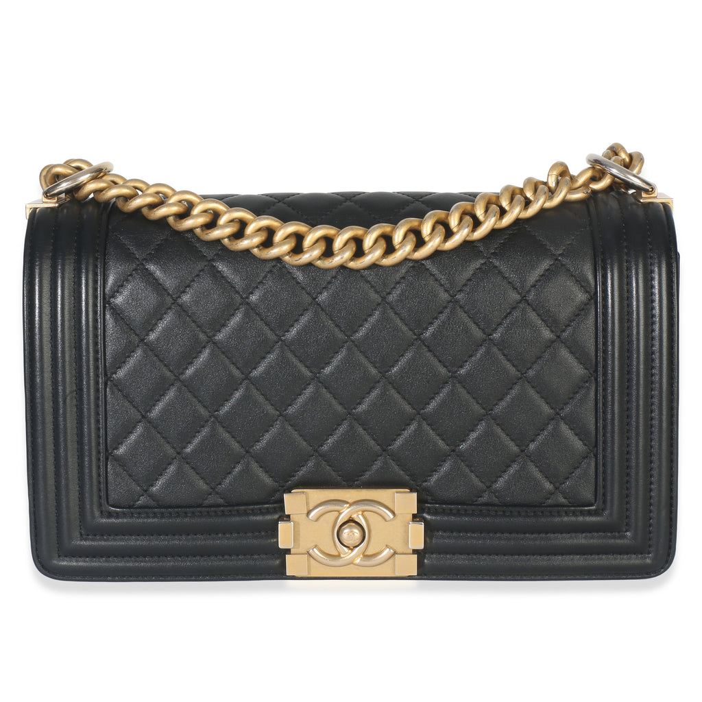 Black Quilted Lambskin Old Medium Boy Bag
