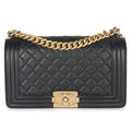 Black Quilted Lambskin Old Medium Boy Bag
