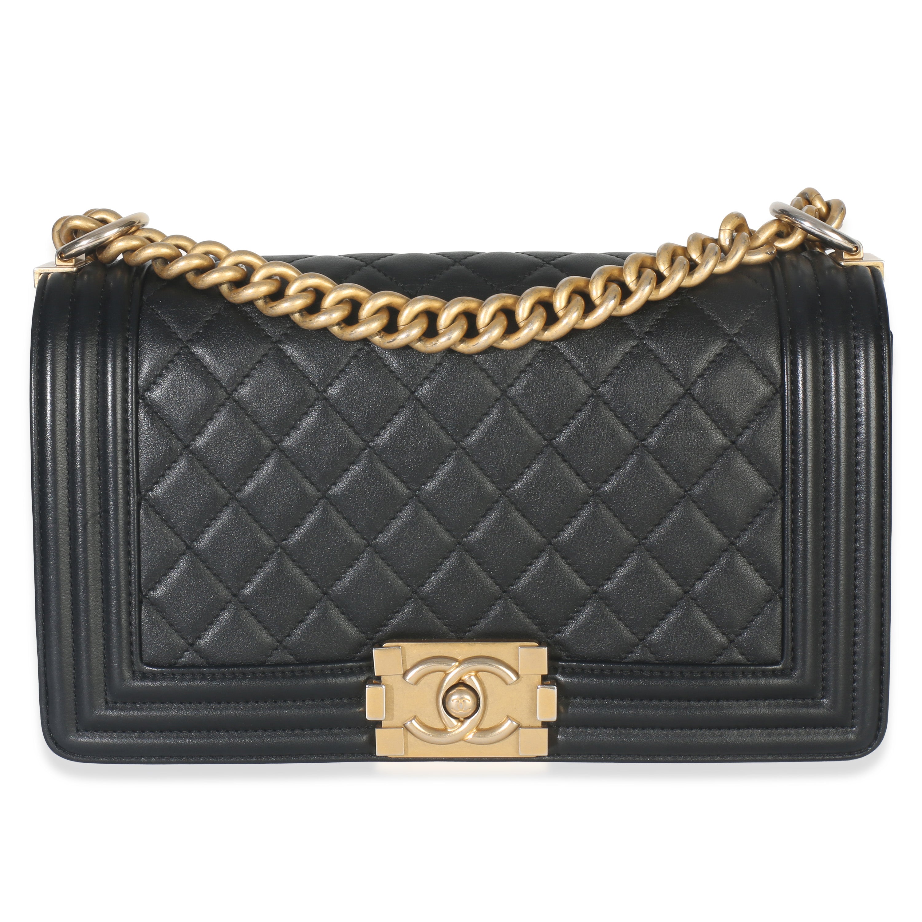 Black Quilted Lambskin Old Medium Boy Bag