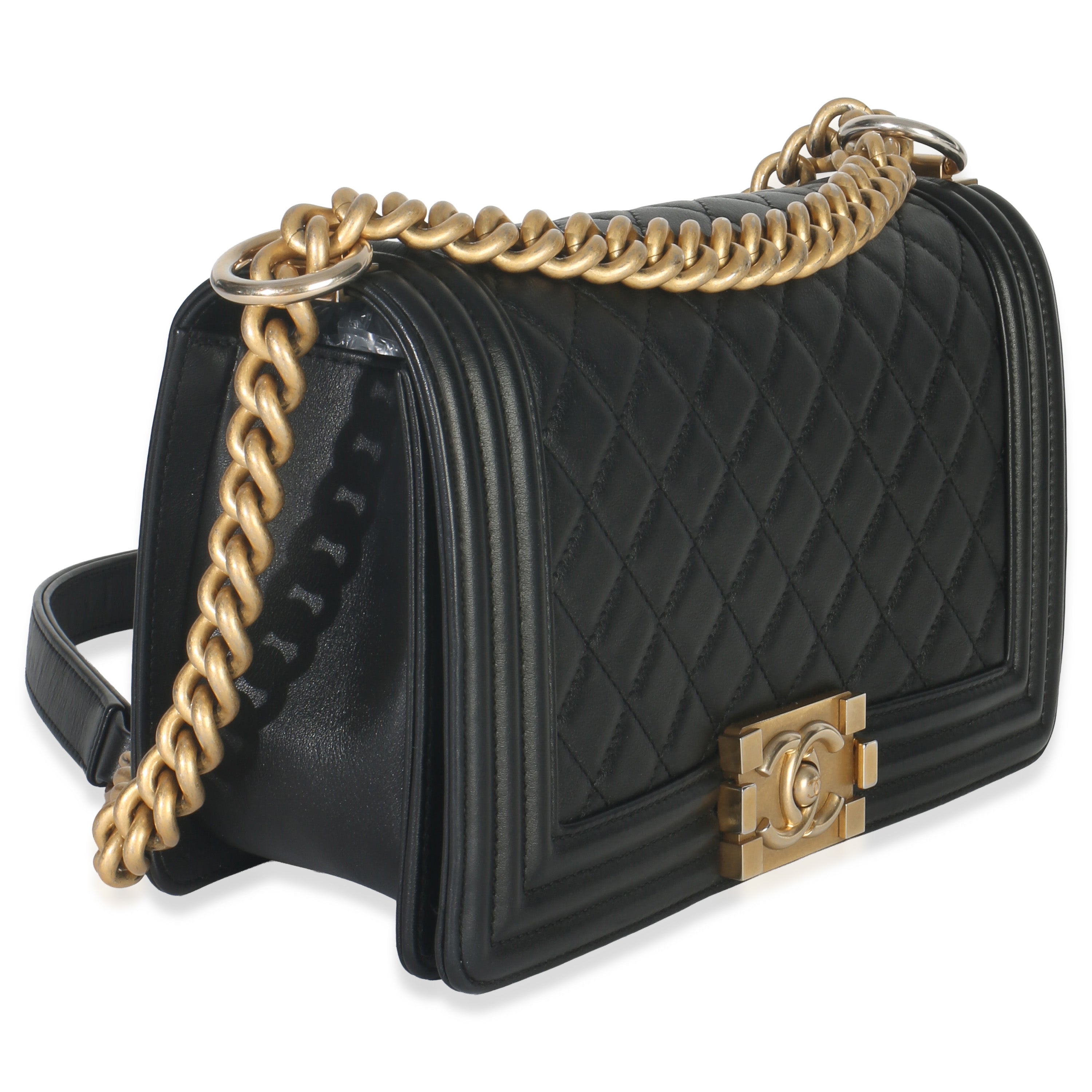 Black Quilted Lambskin Old Medium Boy Bag