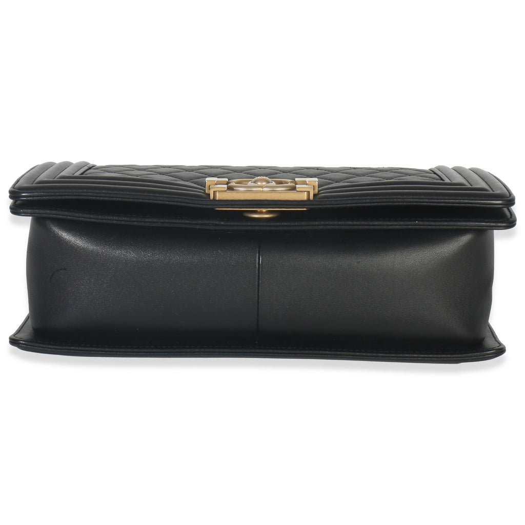 Black Quilted Lambskin Old Medium Boy Bag