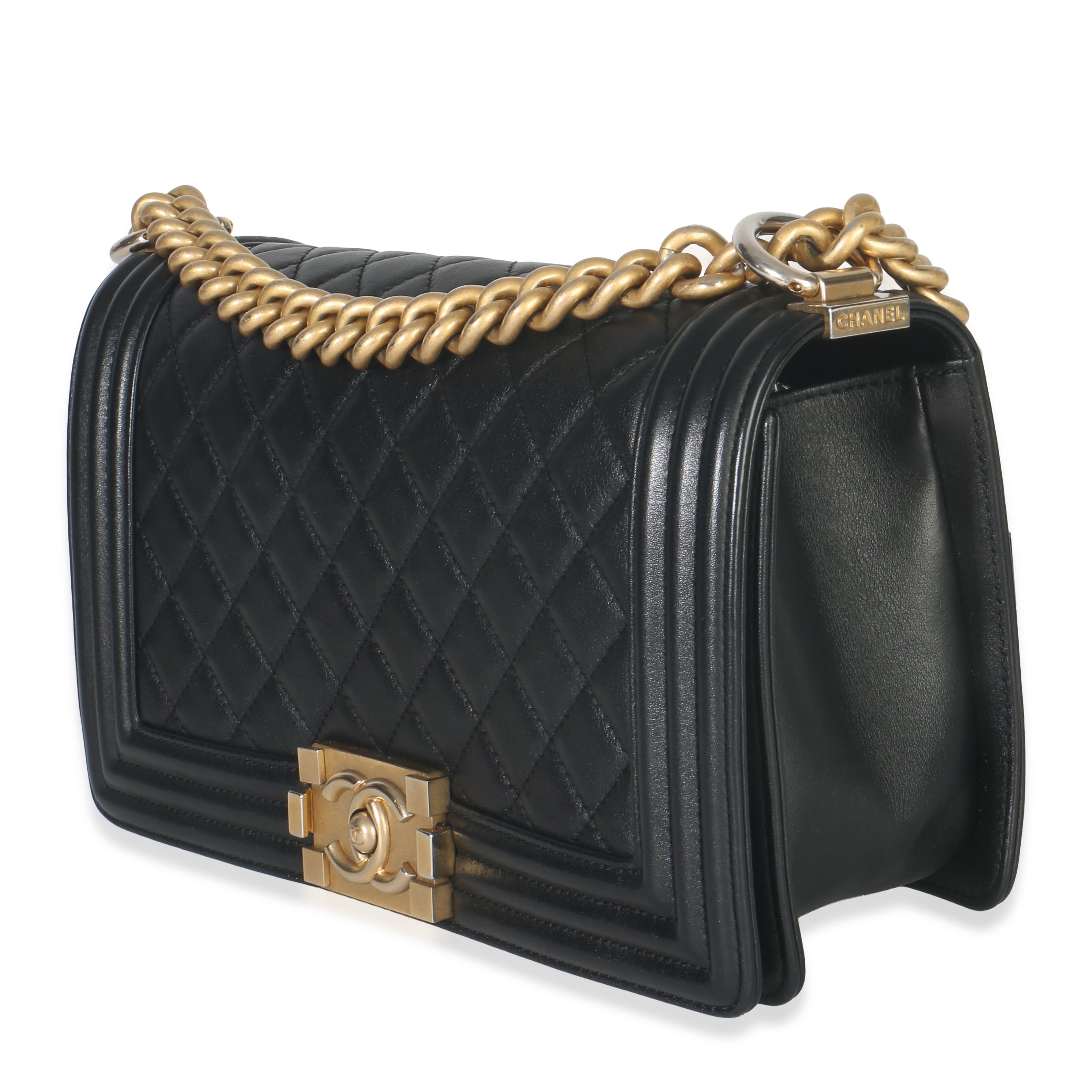 Black Quilted Lambskin Old Medium Boy Bag