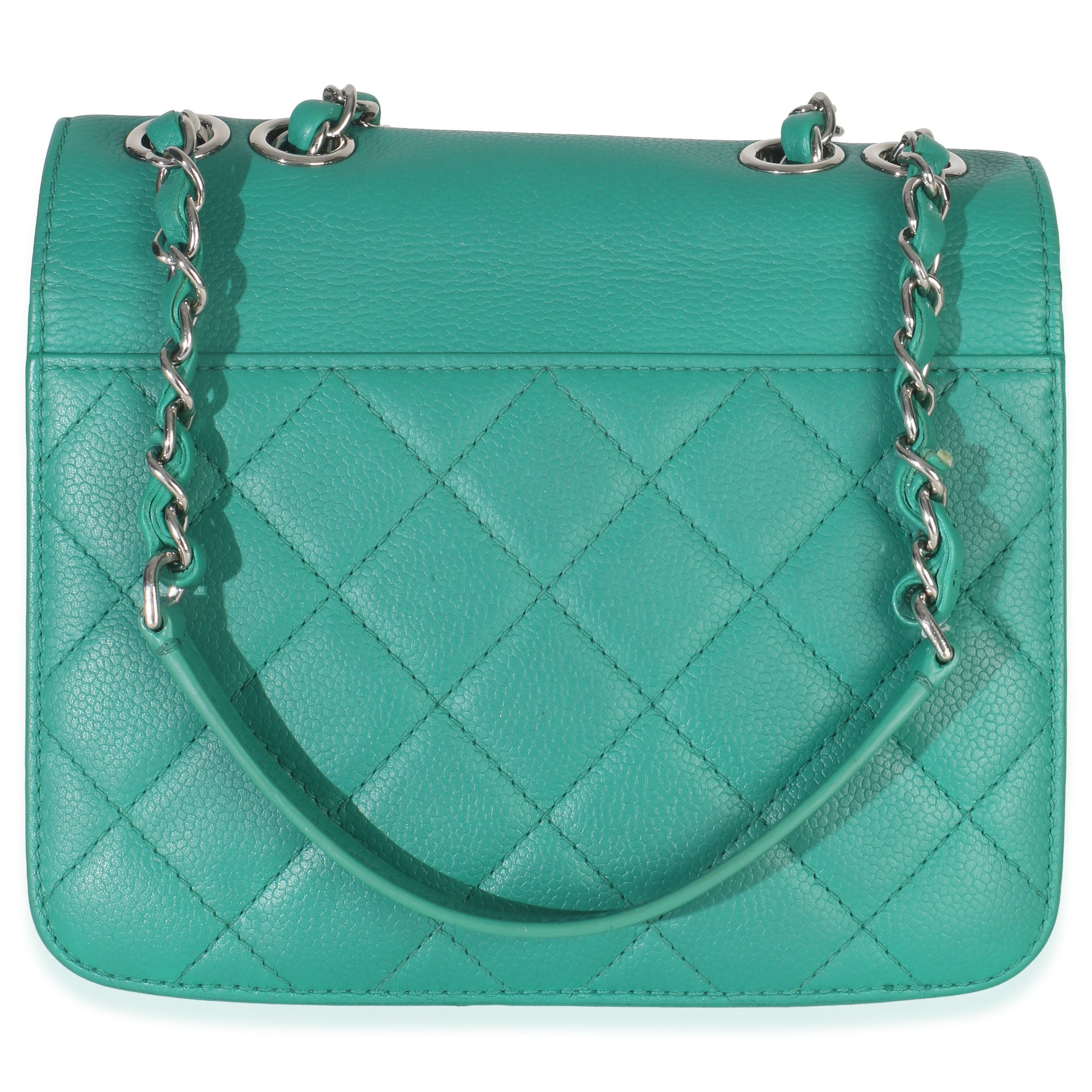 Green Quilted Calfskin Small CC Box Flap Bag