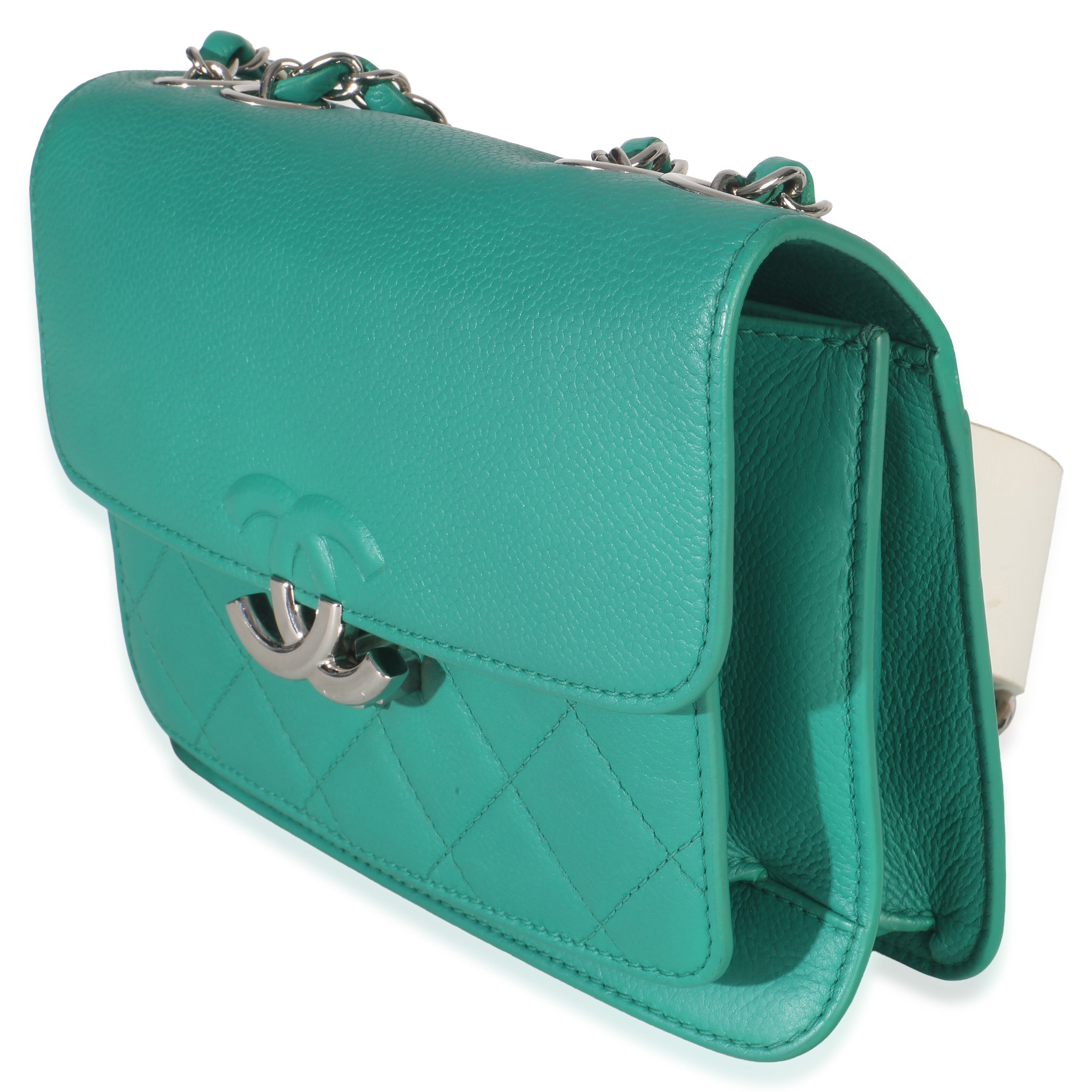 Green Quilted Calfskin Small CC Box Flap Bag