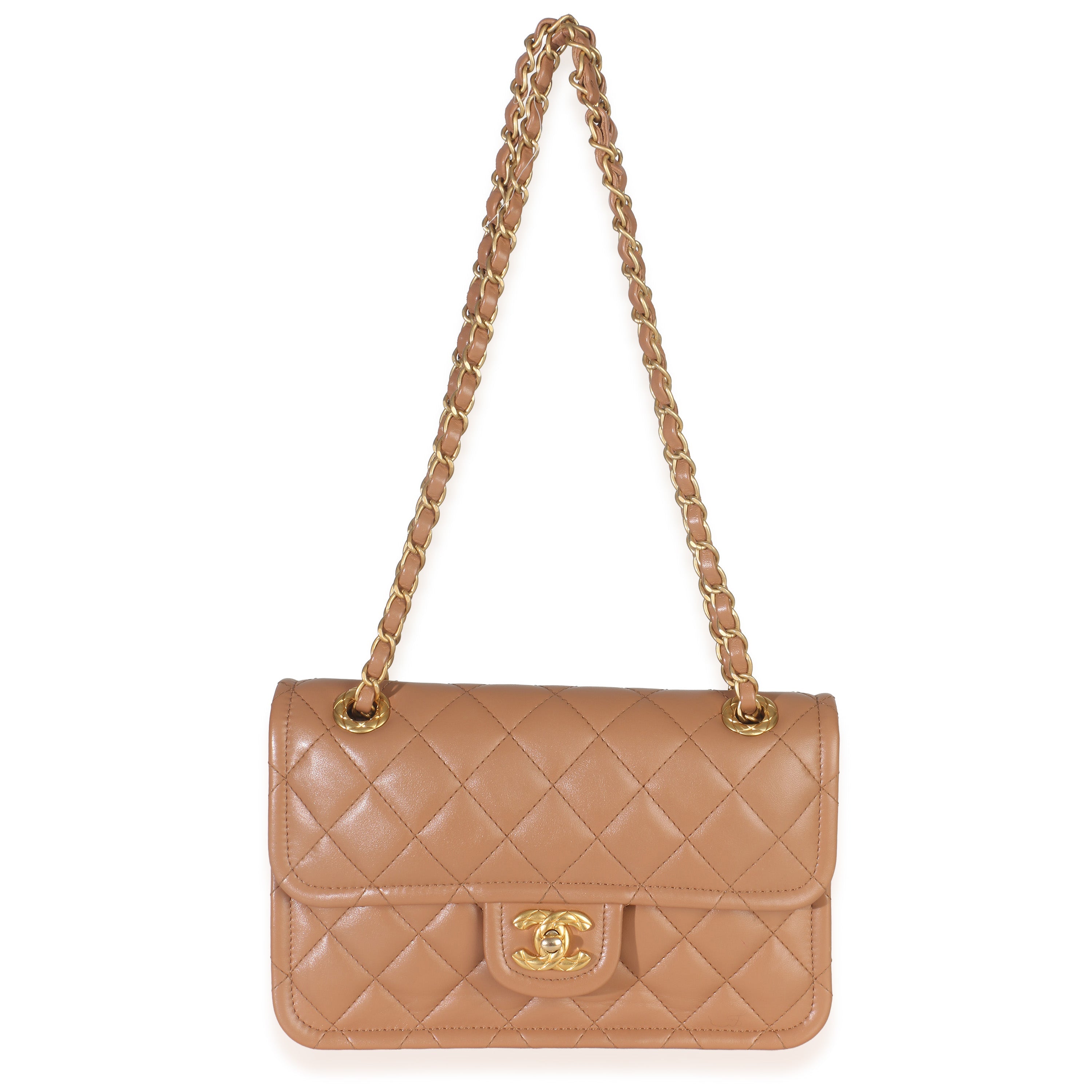 Tan Quilted Calfskin CC Flap Bag