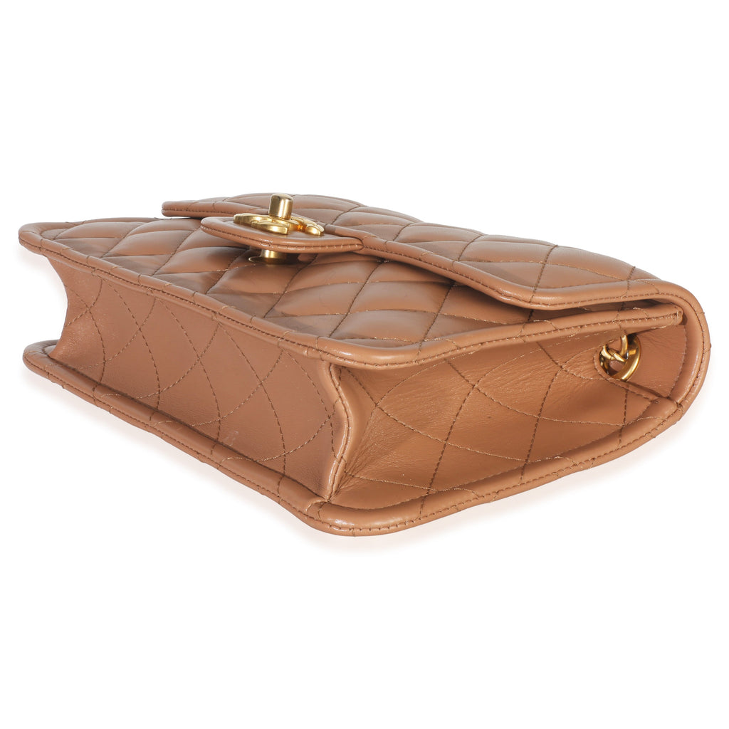 Tan Quilted Calfskin CC Flap Bag