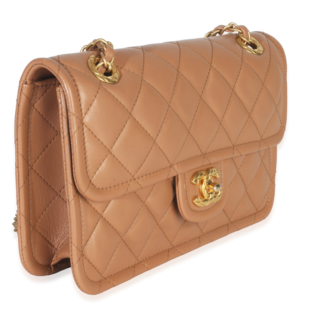 Tan Quilted Calfskin CC Flap Bag
