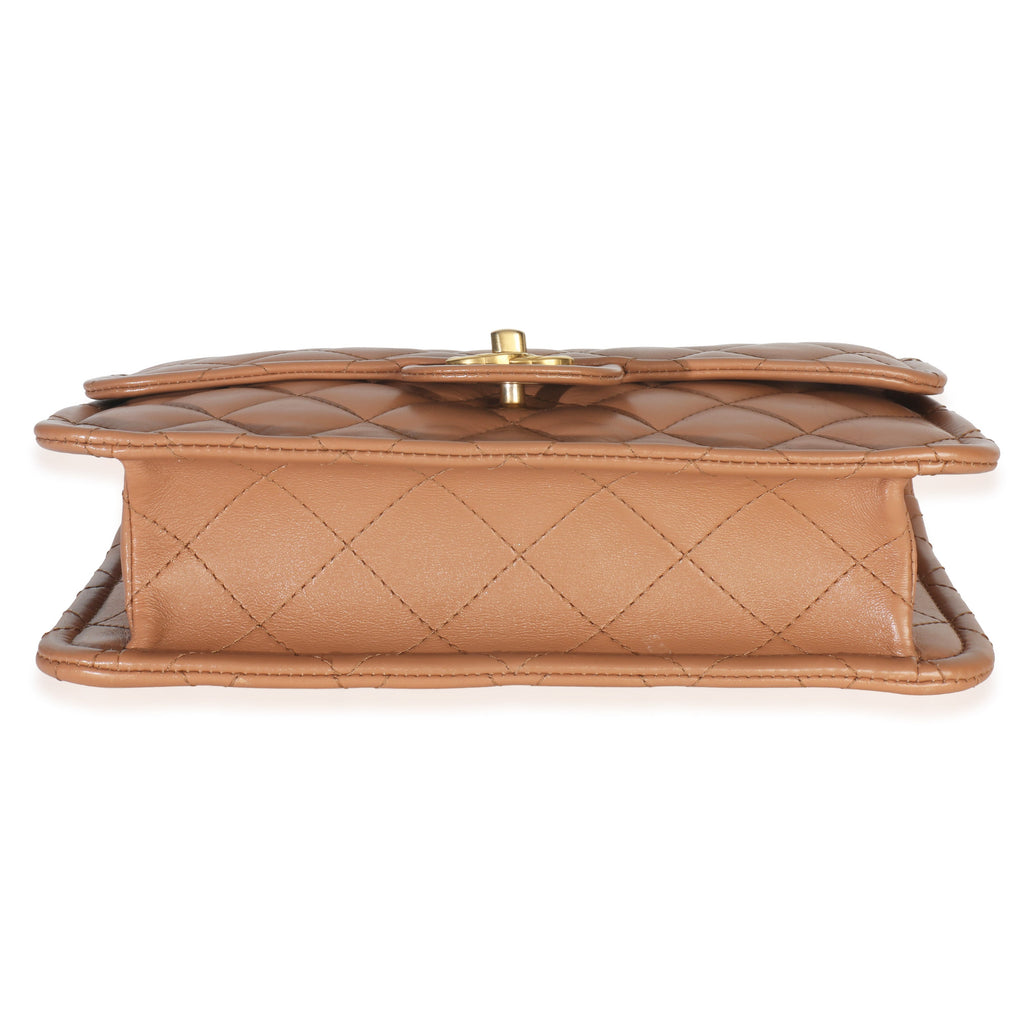 Tan Quilted Calfskin CC Flap Bag