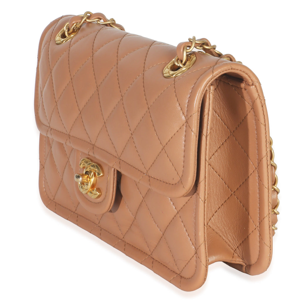 Tan Quilted Calfskin CC Flap Bag