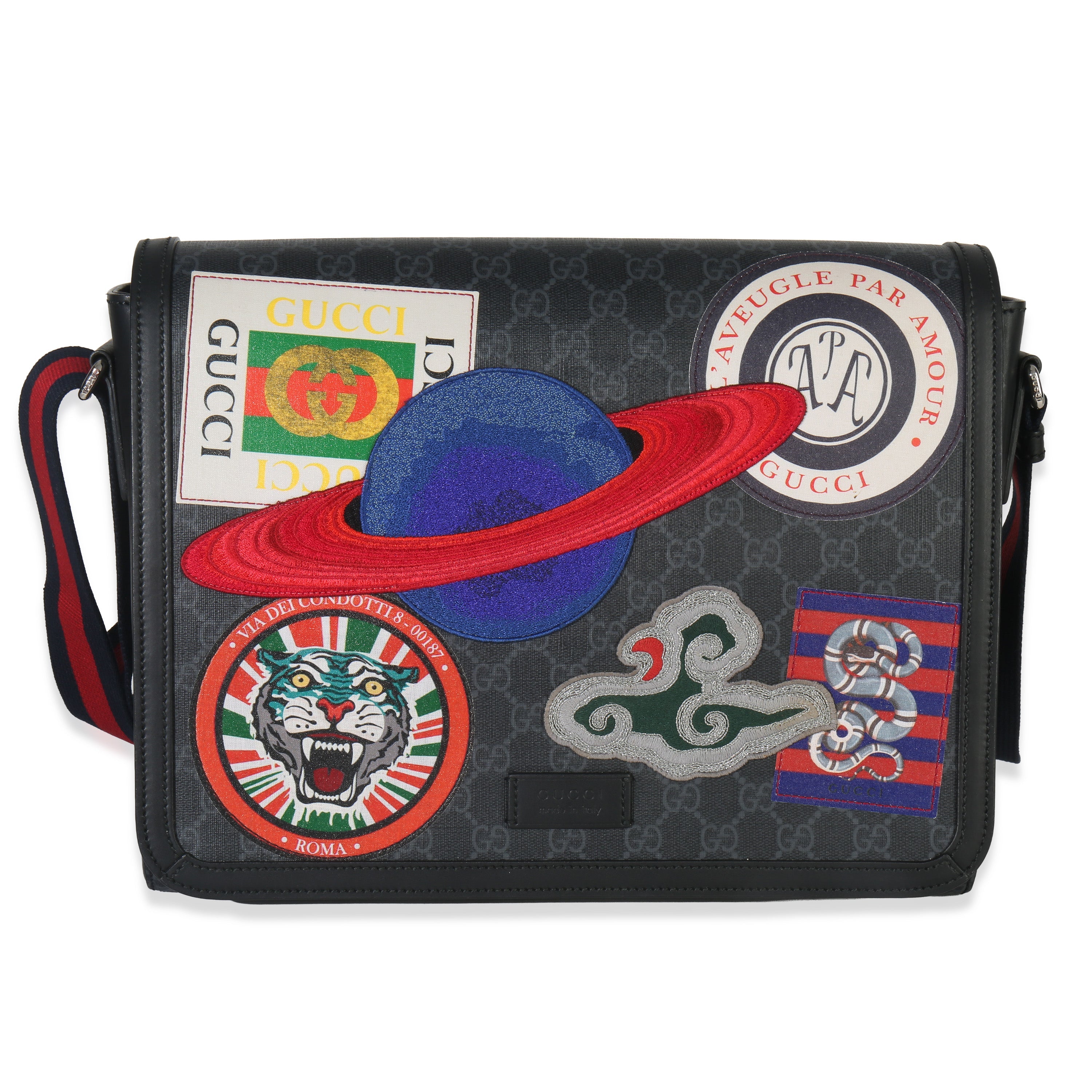 Black GG Supreme Canvas Night Courrier Flap Messenger Bag