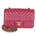 Dark Pink Chevron Lambskin Mini Rectangular Flap Bag