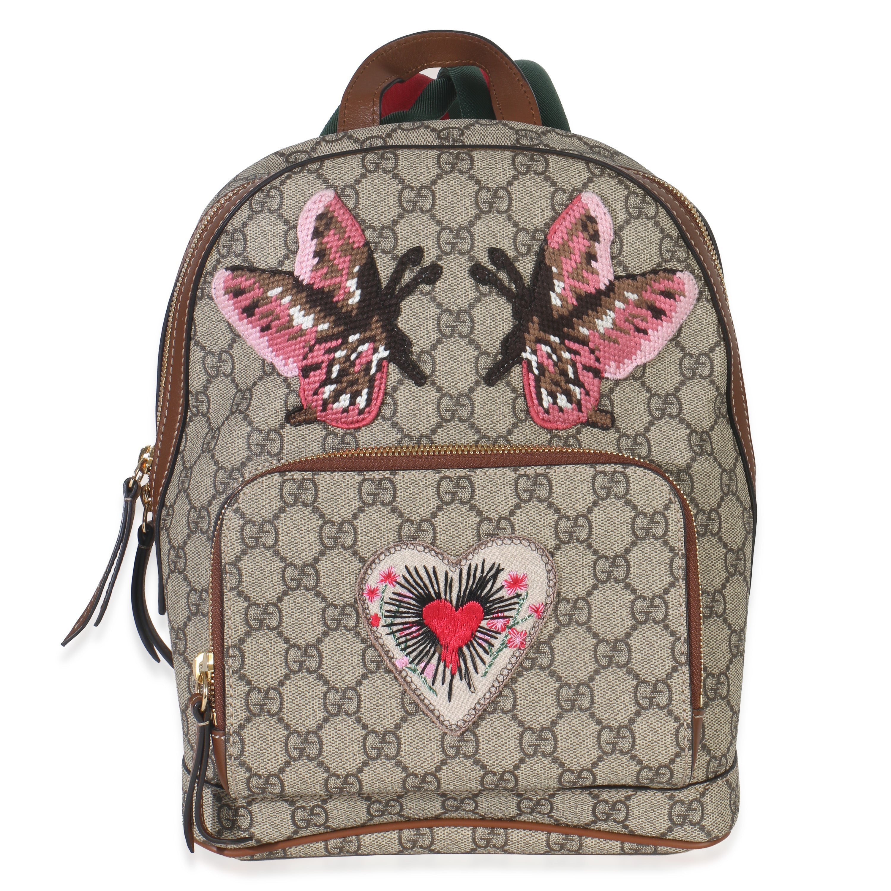Beige GG Supreme Canvas Web Butterfly Embroidered Small Day Backpack
