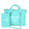 Turquoise Mixed Fibers Canvas Medium Deauville Tote