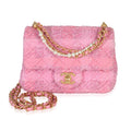 Pink Quilted Tweed Pearl Twist Mini Square Flap Bag