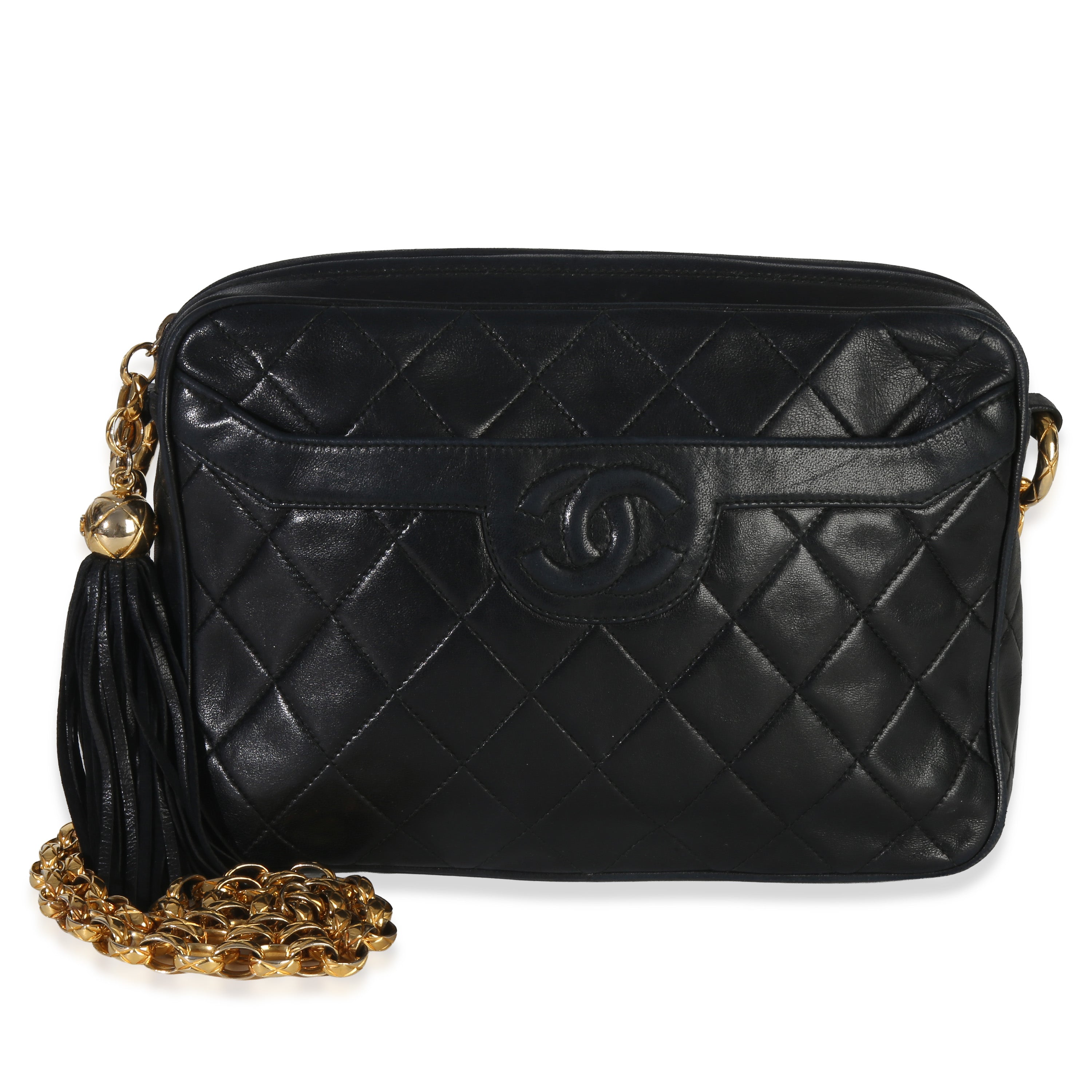 Vintage Black Quilted Lambskin Small Tassel Camera Bag