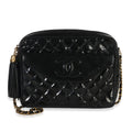Vintage Black Quilted Patent Medium Tassel Camera Bag