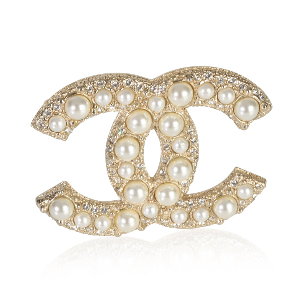 Gold-Plated  2022 Faux Pearl & Strass CC Brooch