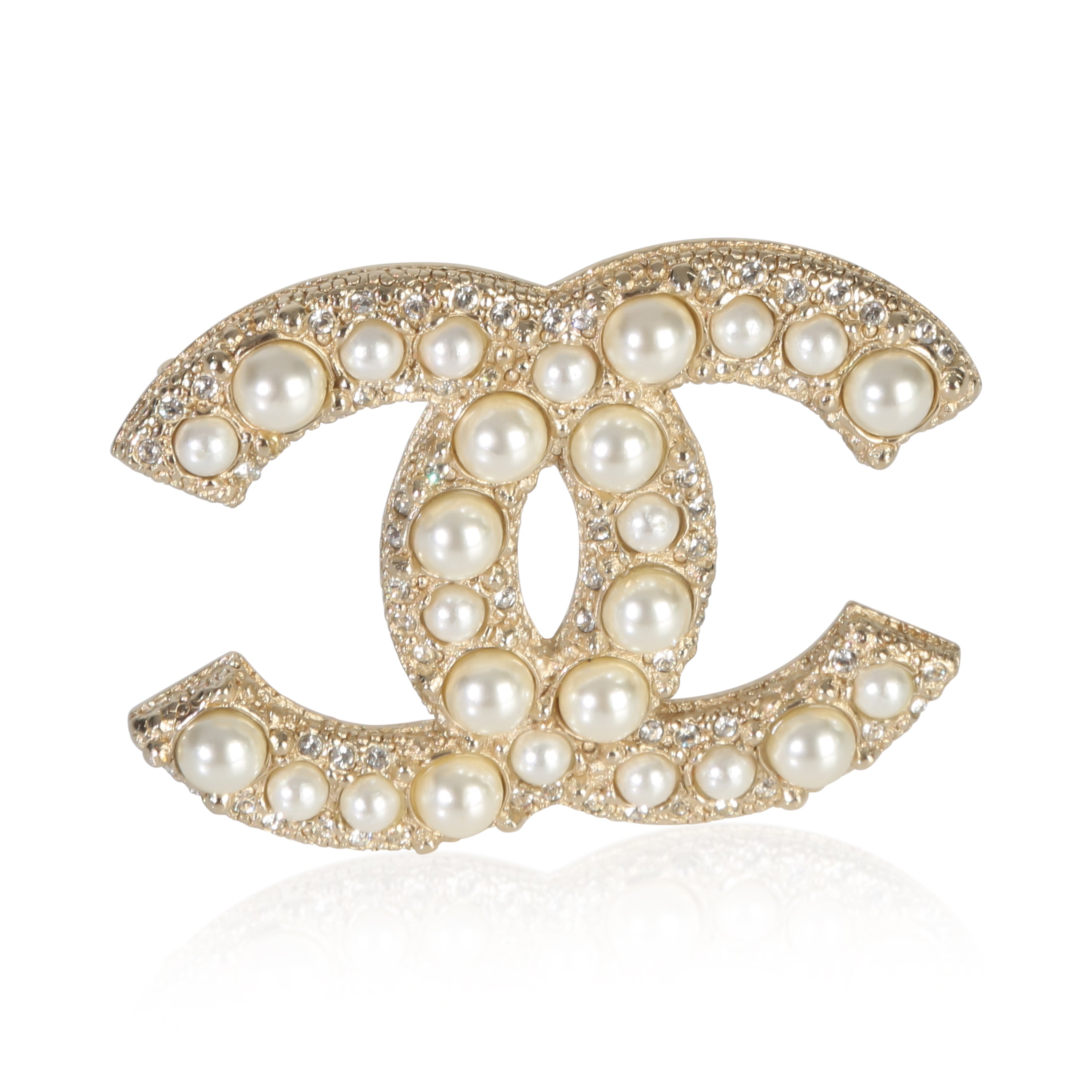 Gold-Plated  2022 Faux Pearl & Strass CC Brooch