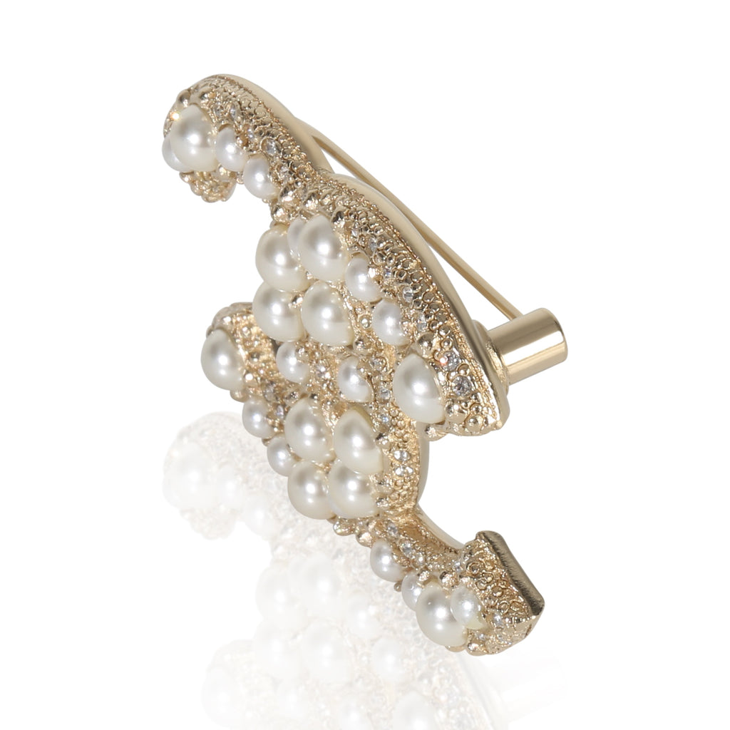 Gold-Plated  2022 Faux Pearl & Strass CC Brooch