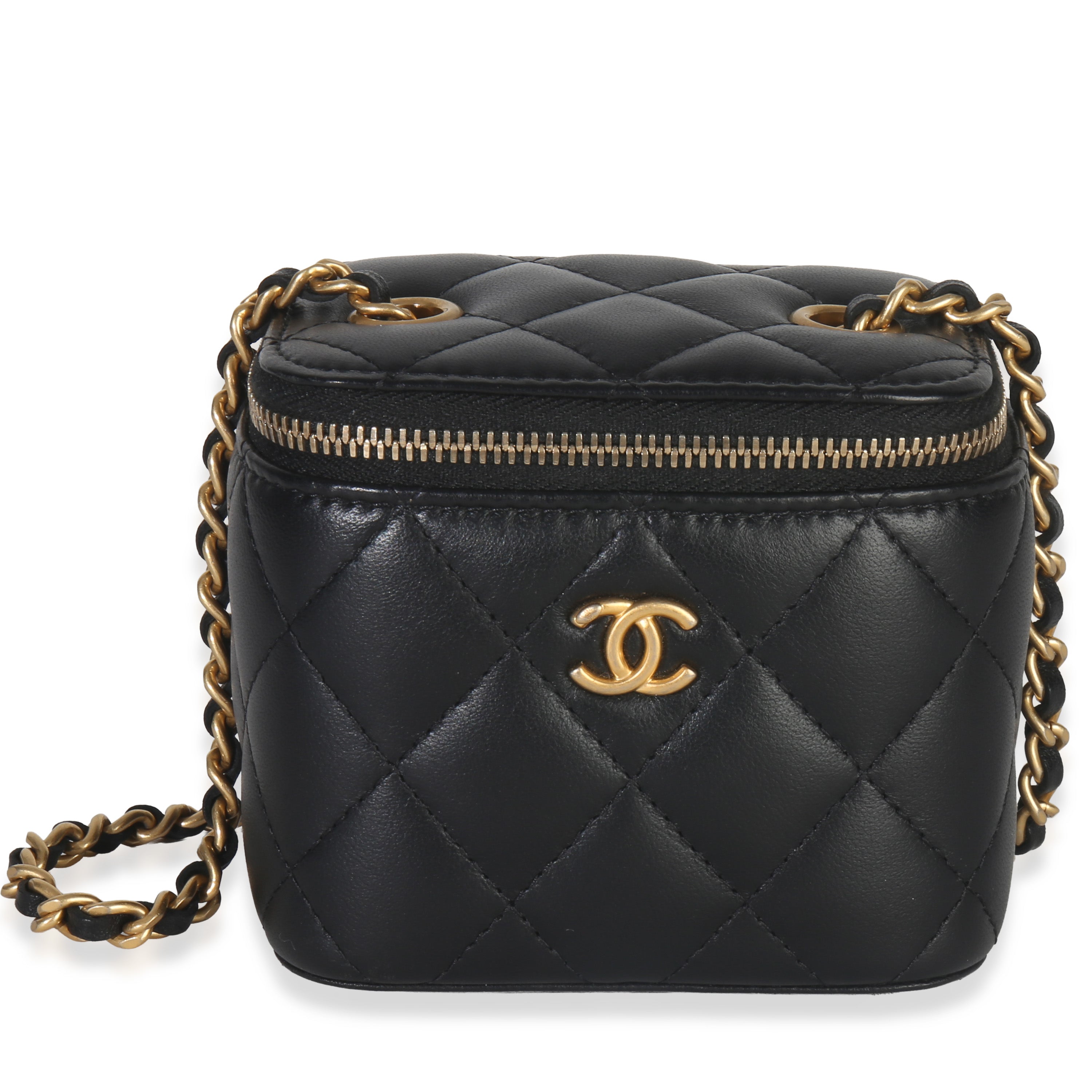 Black Quilted Lambskin Mini Pearl Crush Vanity Case