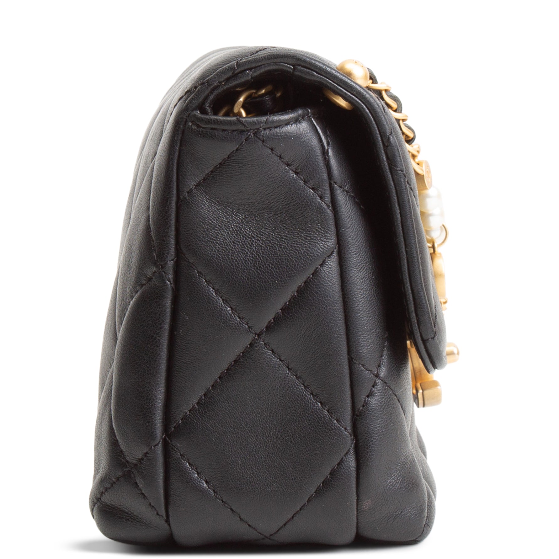 CHANEL Pearl Logo Lambskin Flap Bag - Black