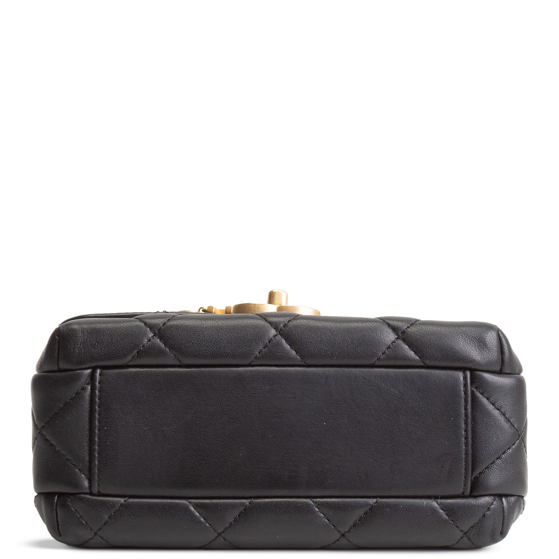 CHANEL Pearl Logo Lambskin Flap Bag - Black
