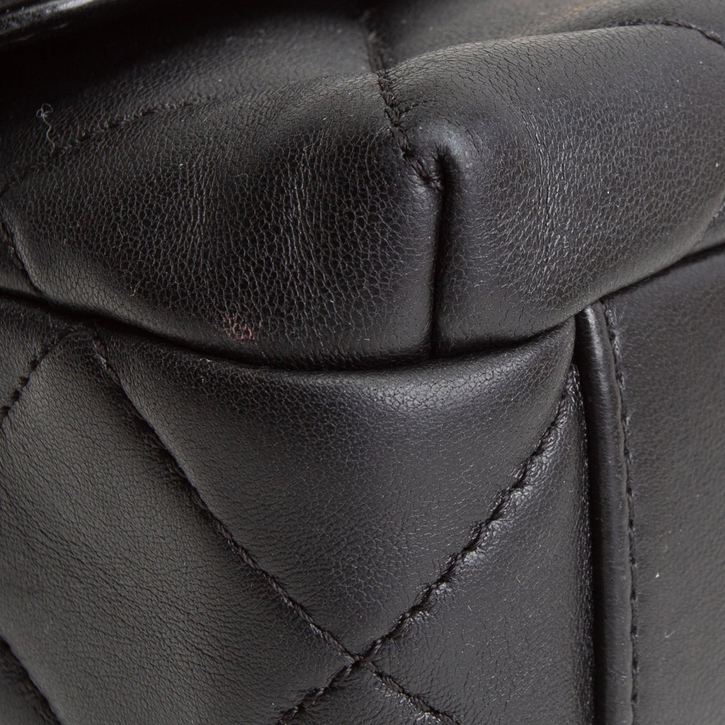 CHANEL Pearl Logo Lambskin Flap Bag - Black