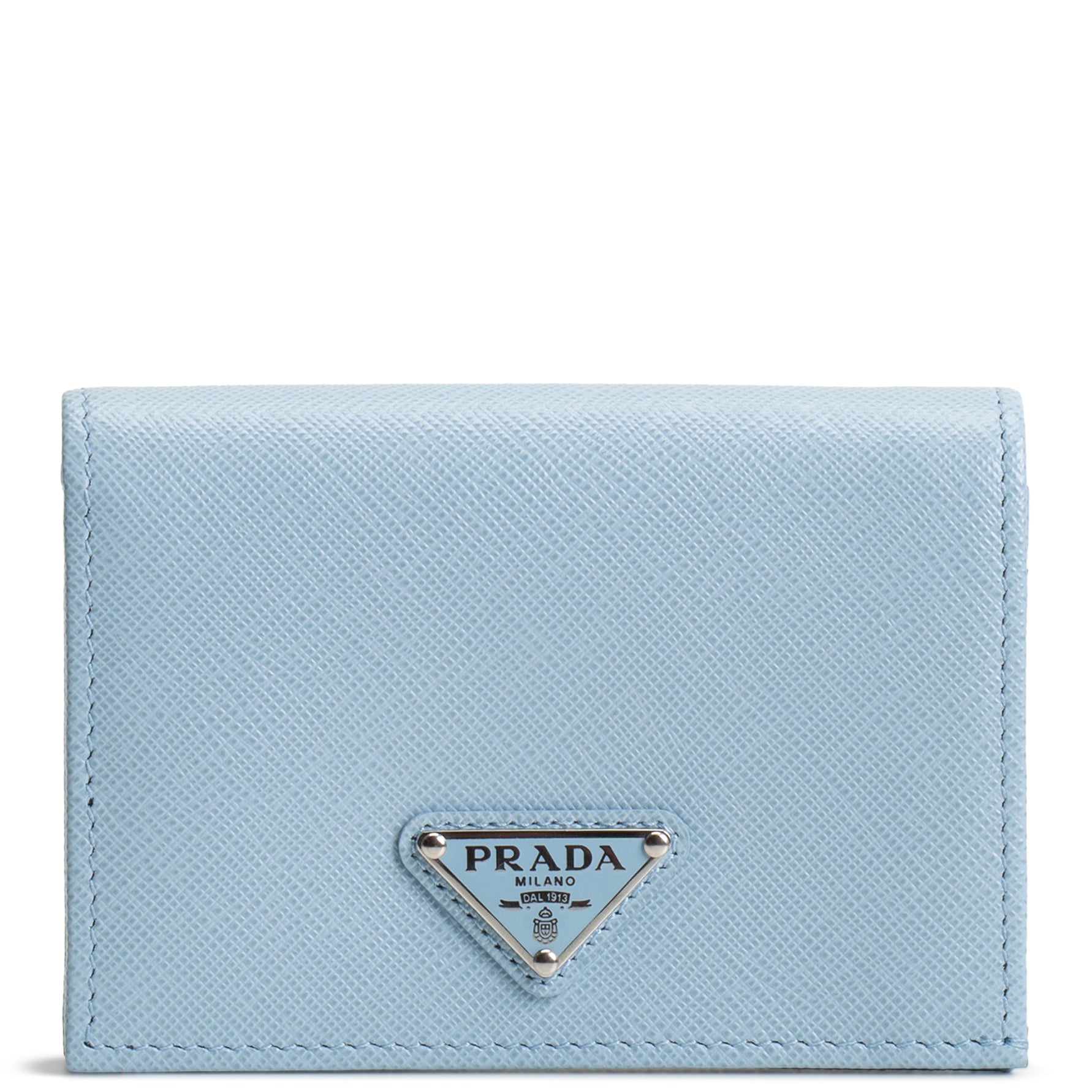 PRADA Saffiano Lux Leather Compact Wallet - Baby Blue