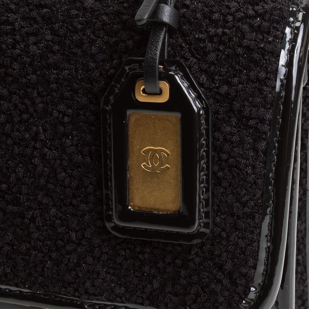 CHANEL Tweed Top Handle School Memory Flap Bag - Black