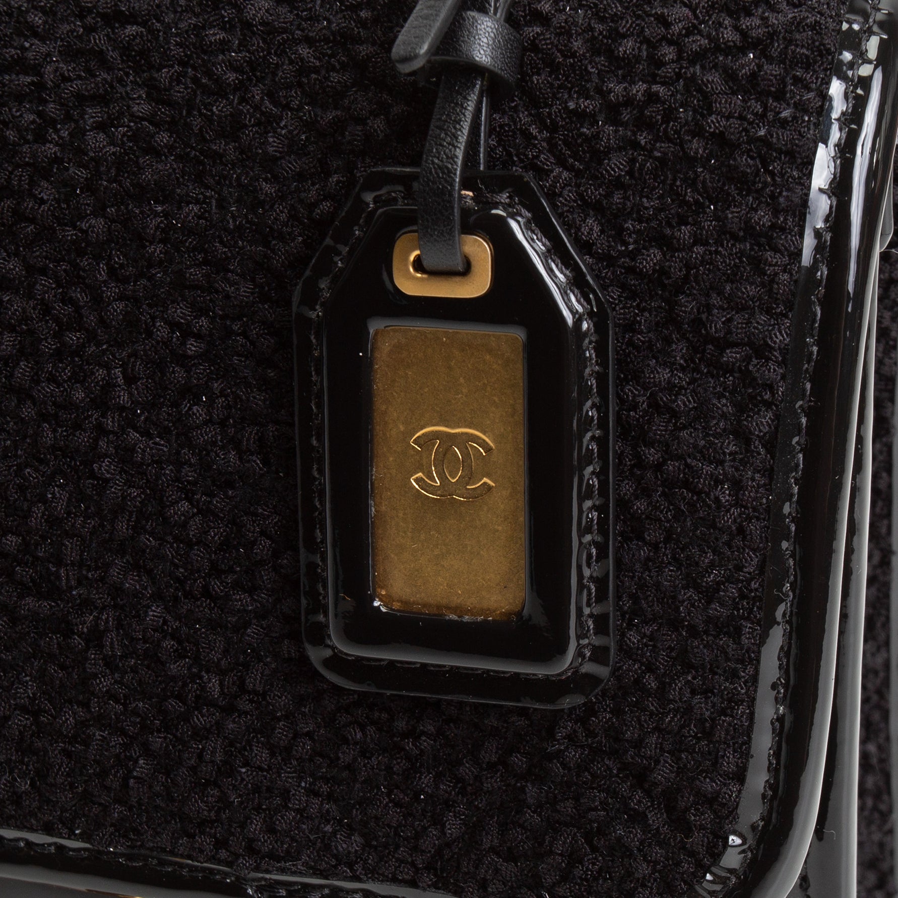CHANEL Tweed Top Handle School Memory Flap Bag - Black