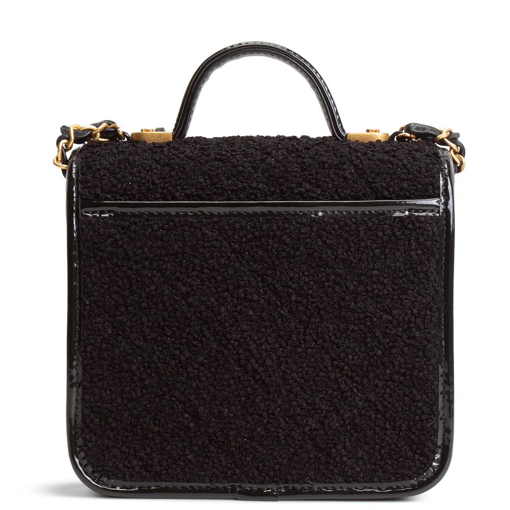 CHANEL Tweed Top Handle School Memory Flap Bag - Black