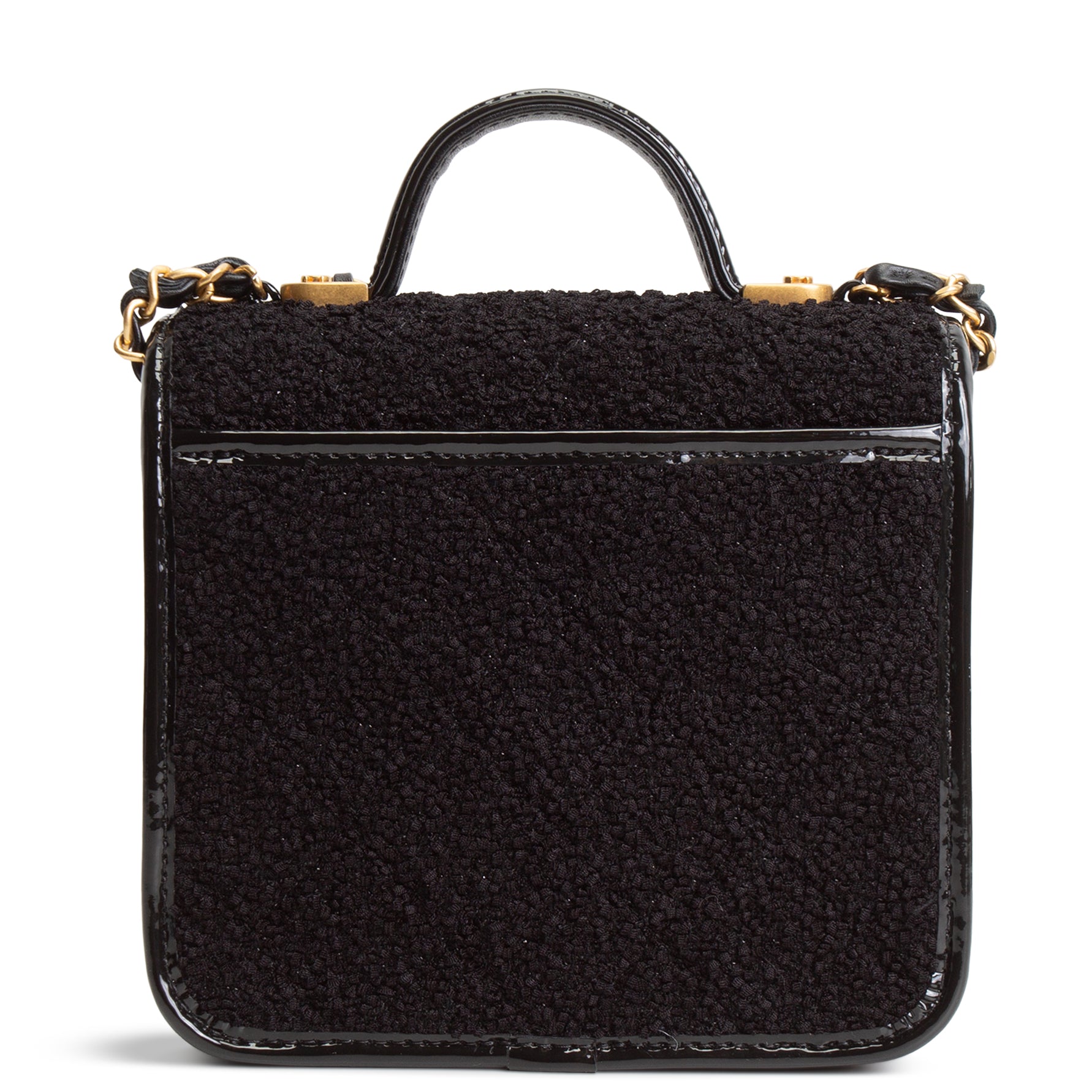 CHANEL Tweed Top Handle School Memory Flap Bag - Black