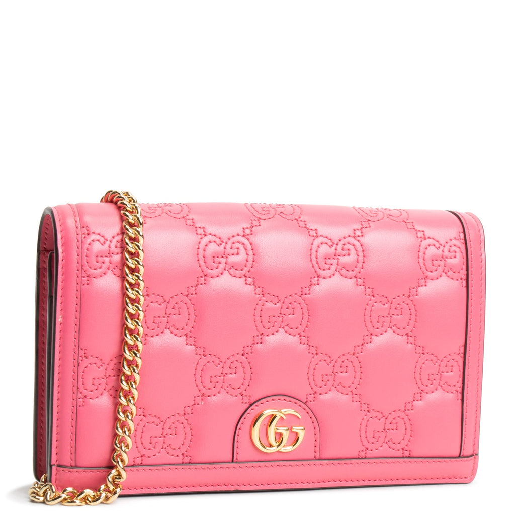 GUCCI GG Matelasse Chain Wallet - Pink