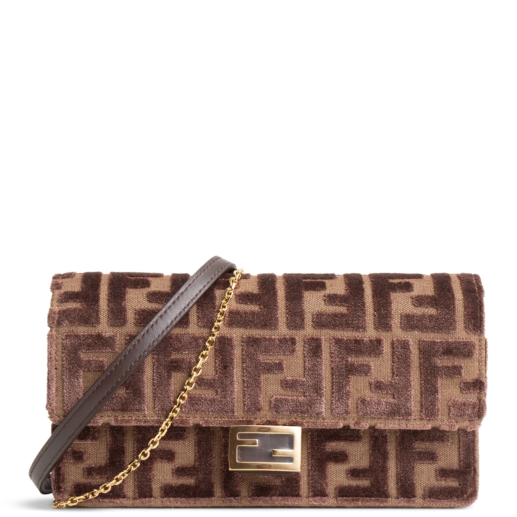 FENDI Jacquard FF Velvet Wallet on Chain