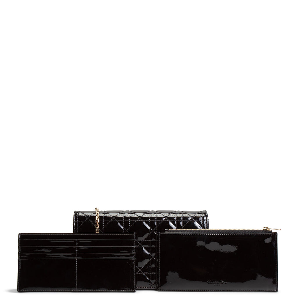 DIOR Patent Leather Lady Dior Pouch w/ Chain Patent