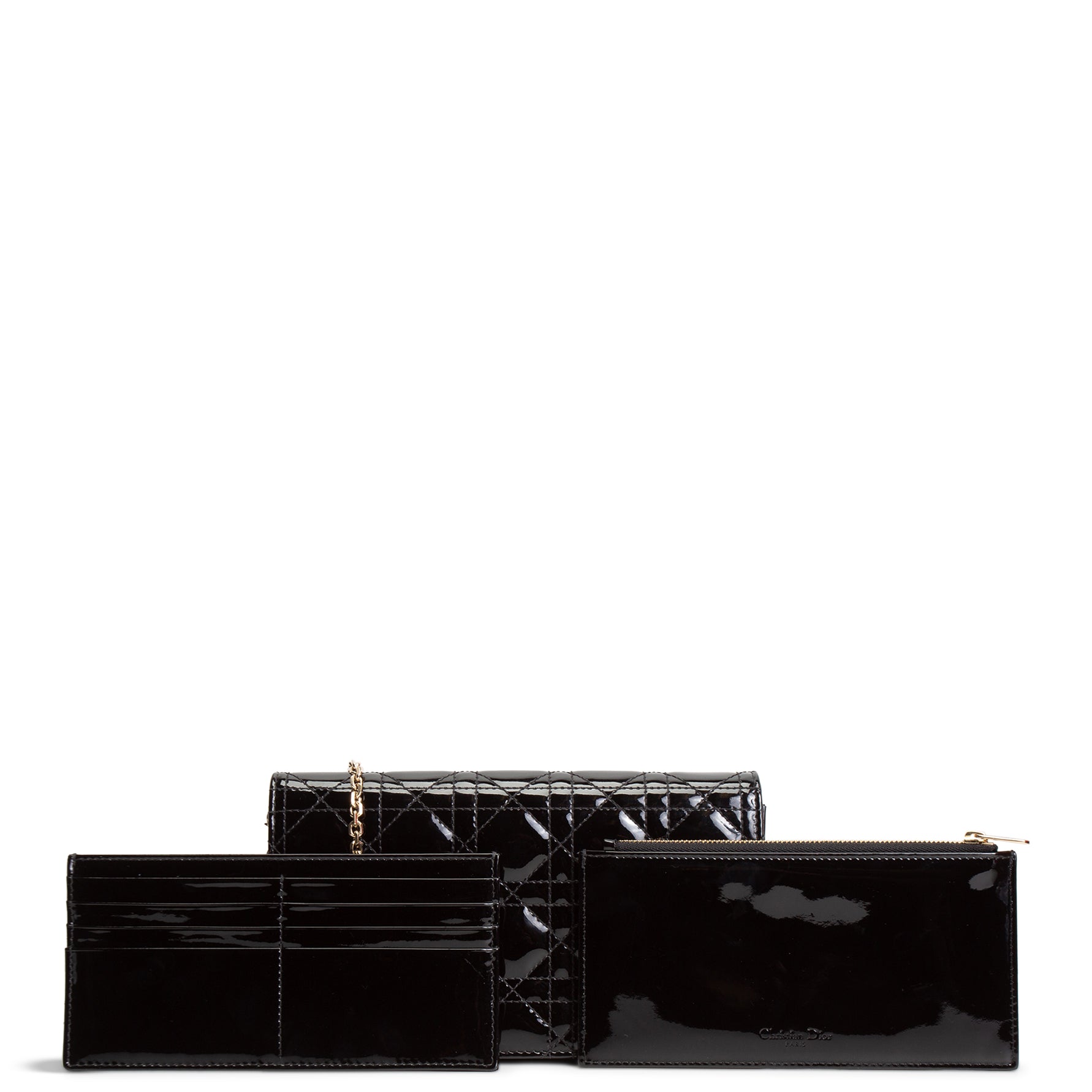 DIOR Patent Leather Lady Dior Pouch w/ Chain Patent