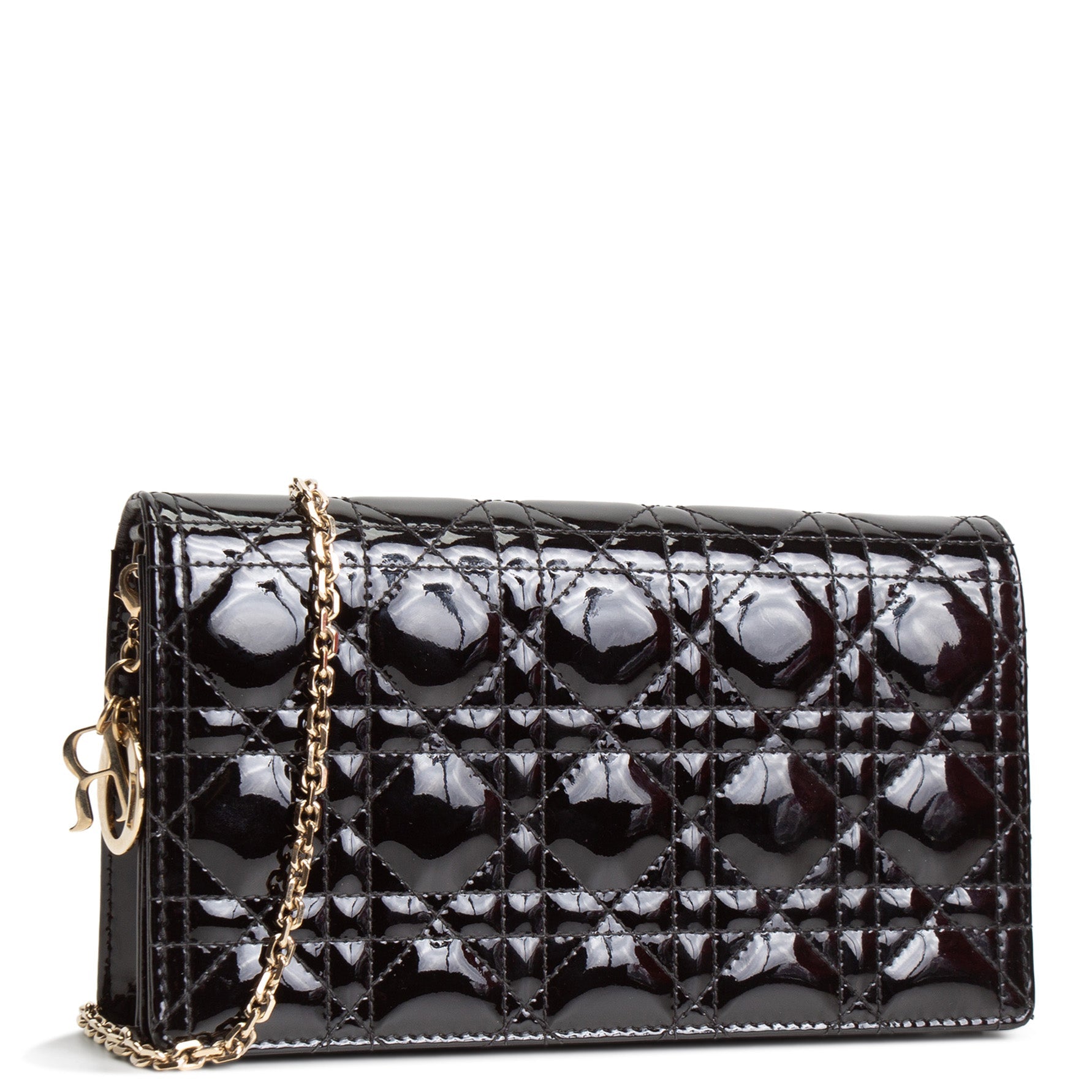 DIOR Patent Leather Lady Dior Pouch w/ Chain Patent