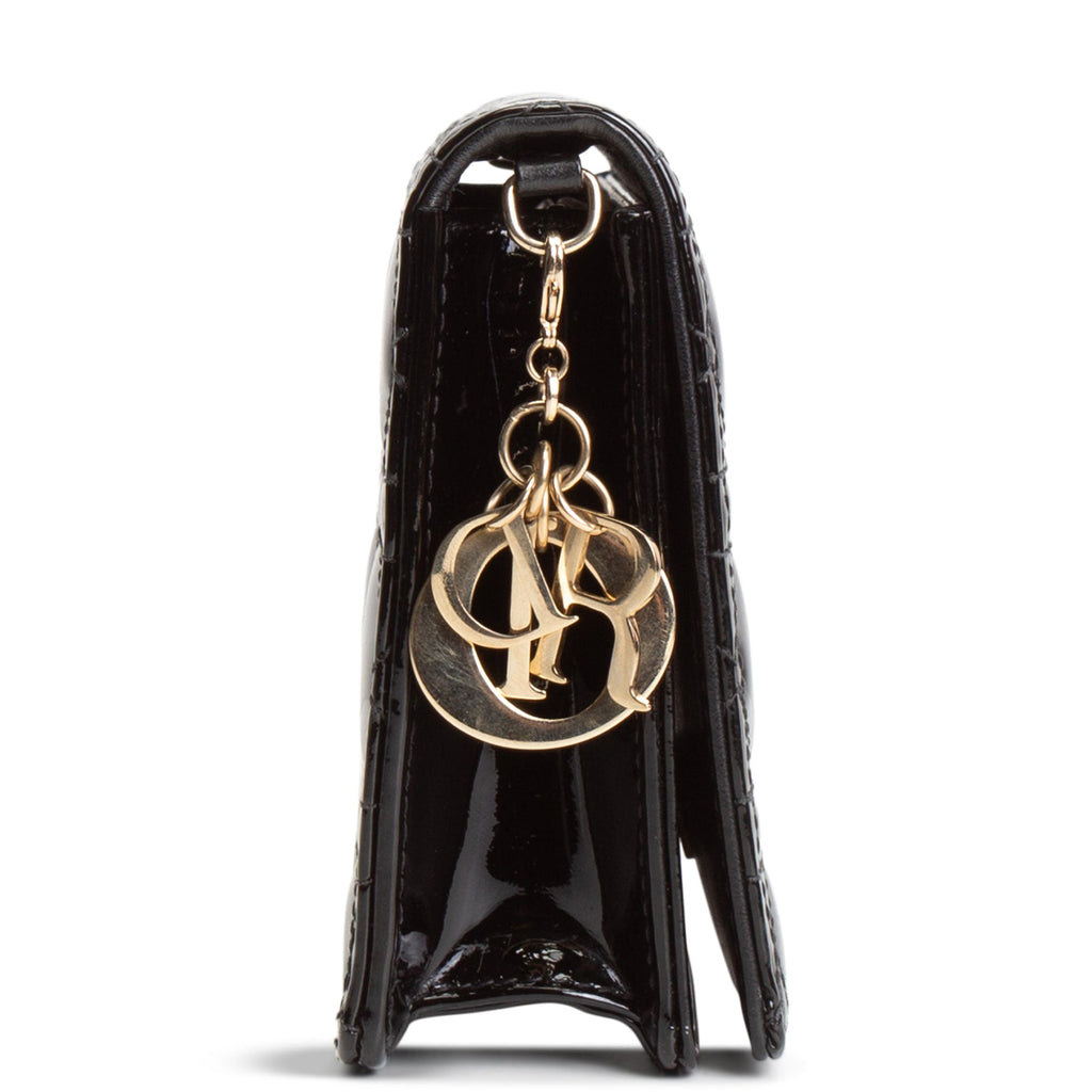 DIOR Patent Leather Lady Dior Pouch w/ Chain Patent