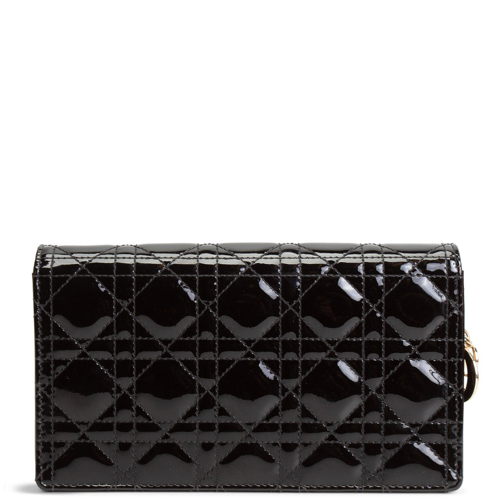 DIOR Patent Leather Lady Dior Pouch w/ Chain Patent