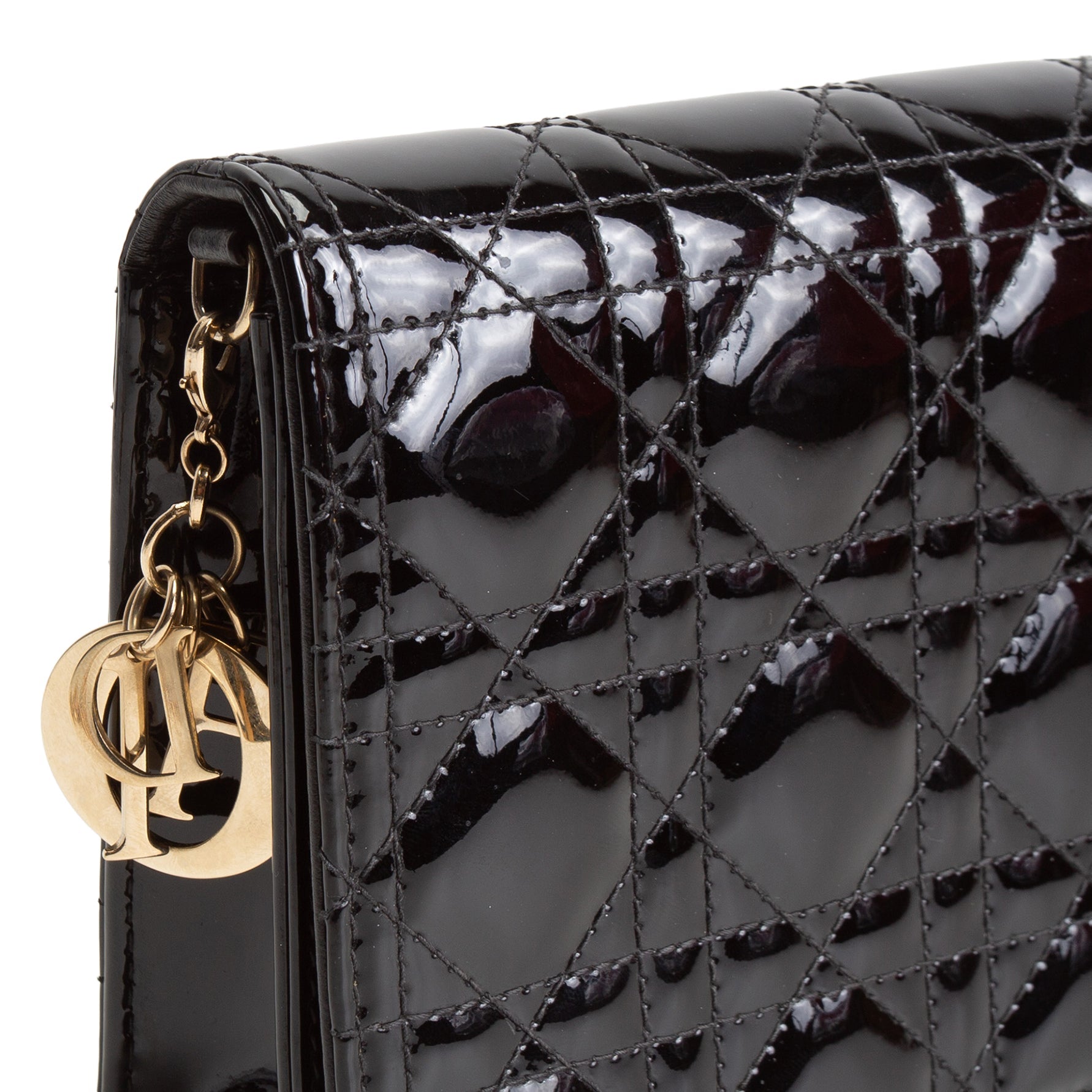 DIOR Patent Leather Lady Dior Pouch w/ Chain Patent